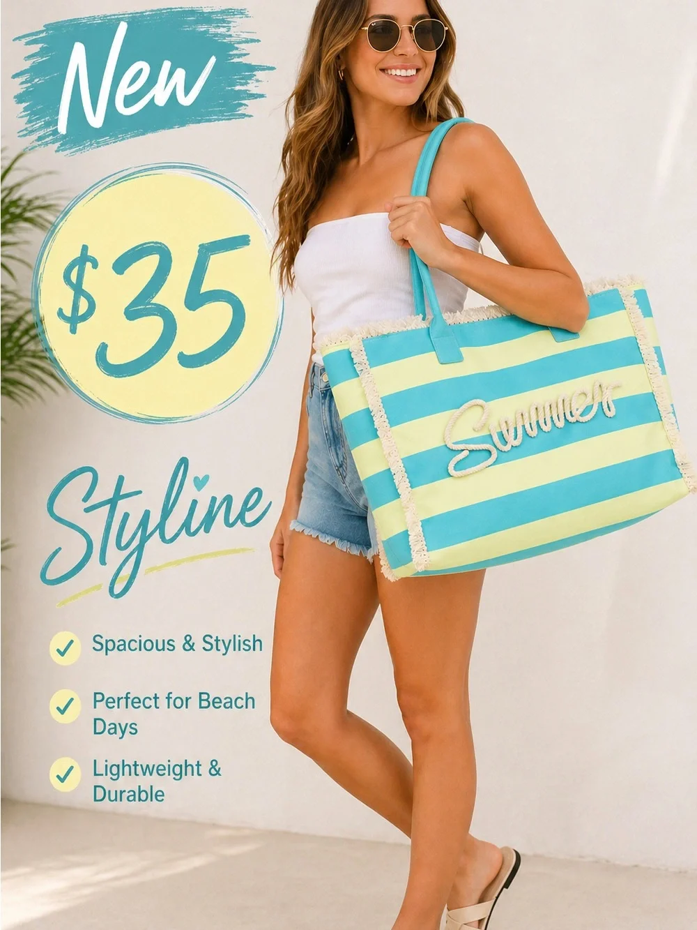 Summer Stripe Shoulder Bag — Aqua & Lemon